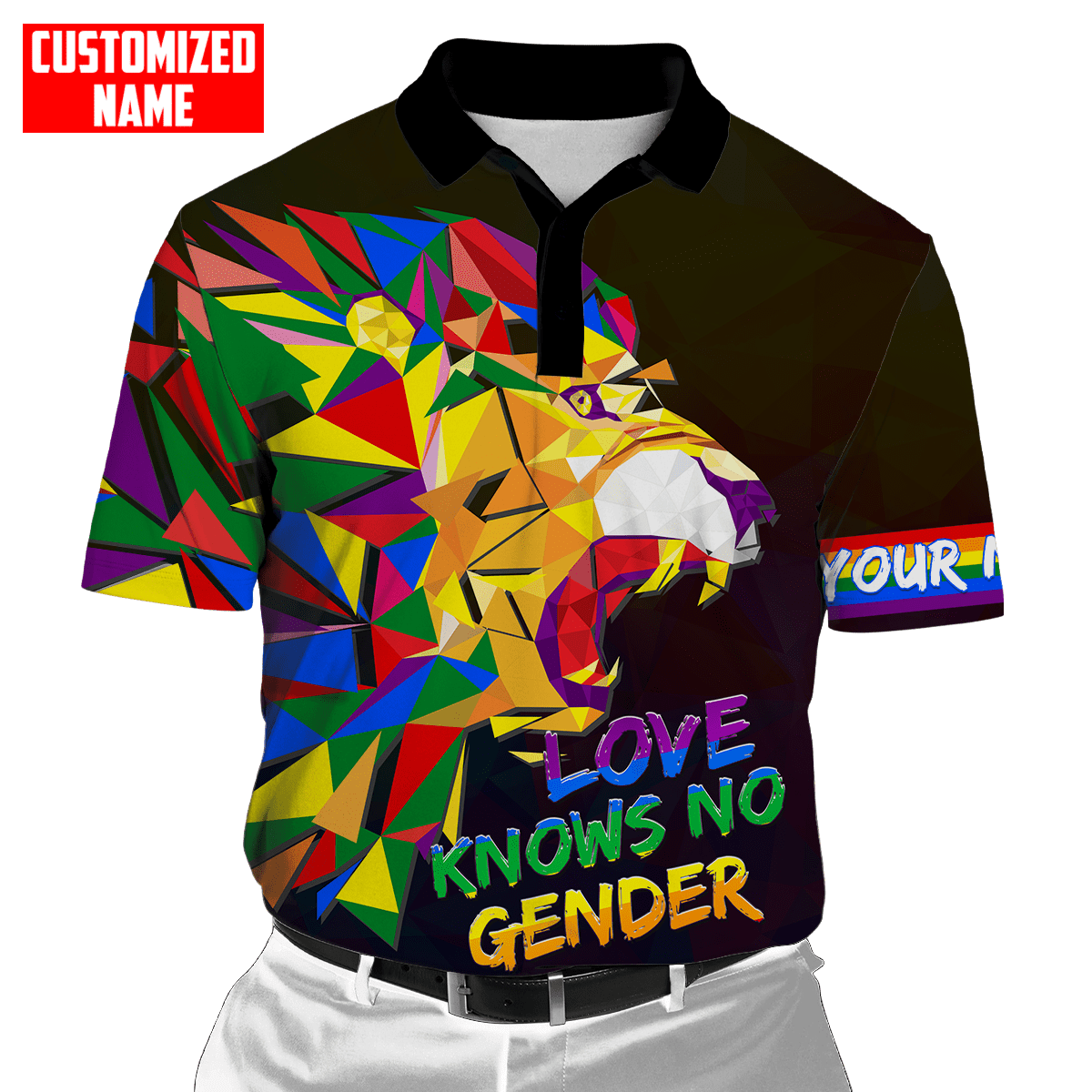 Tmarc Tee Personalized Lgbt Lion Love Knows No Gender Polygon Unisex Shirt