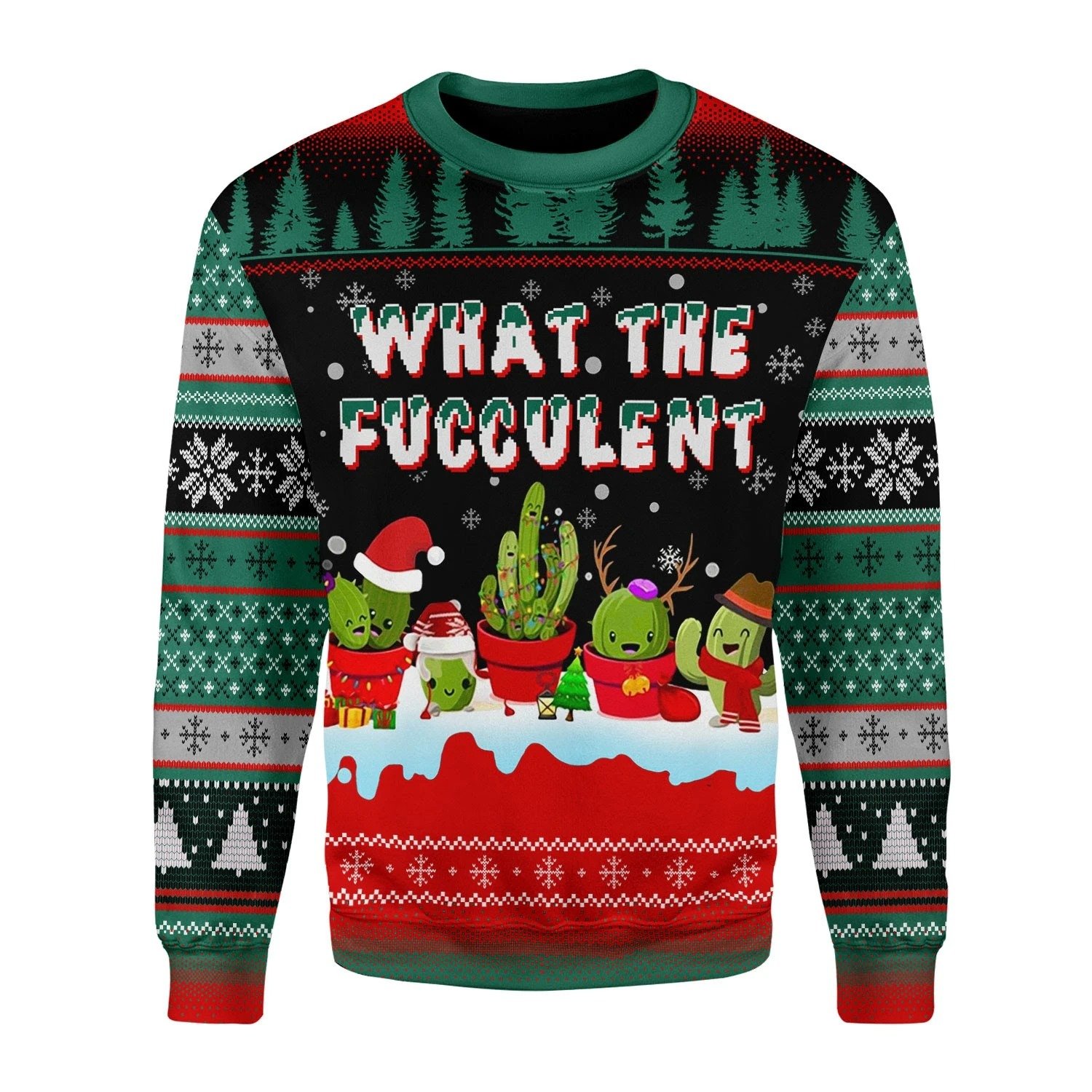 What The Fucculent Cactus Funny Ugly Christmas Sweater | Unisex | Full Size | Adult | Colorful | US3731