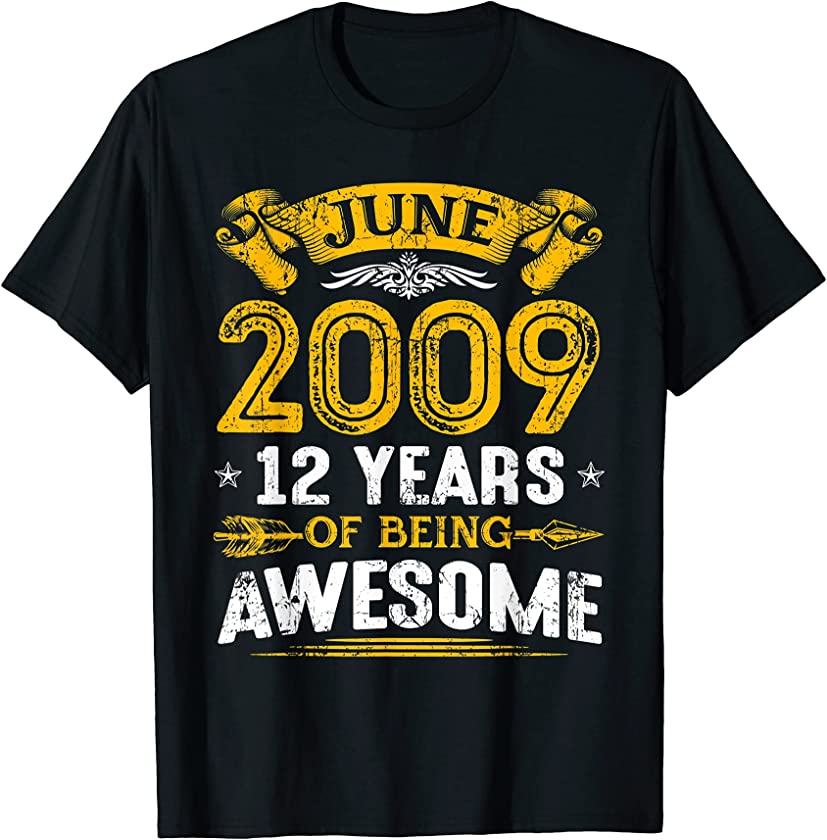 Awesome Since June 2009 12th Birthday Vintage 12 Years Old T-Shirt