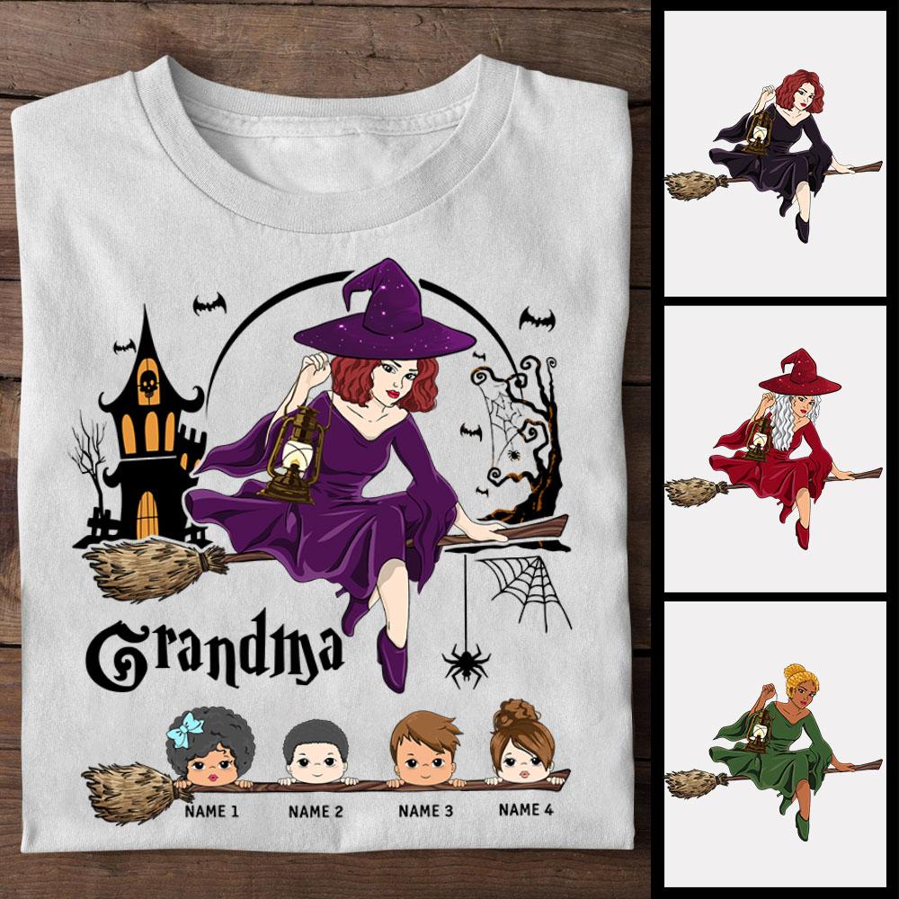 Grandma Witch And Grandkids Personalized Halloween Shirts, Uond