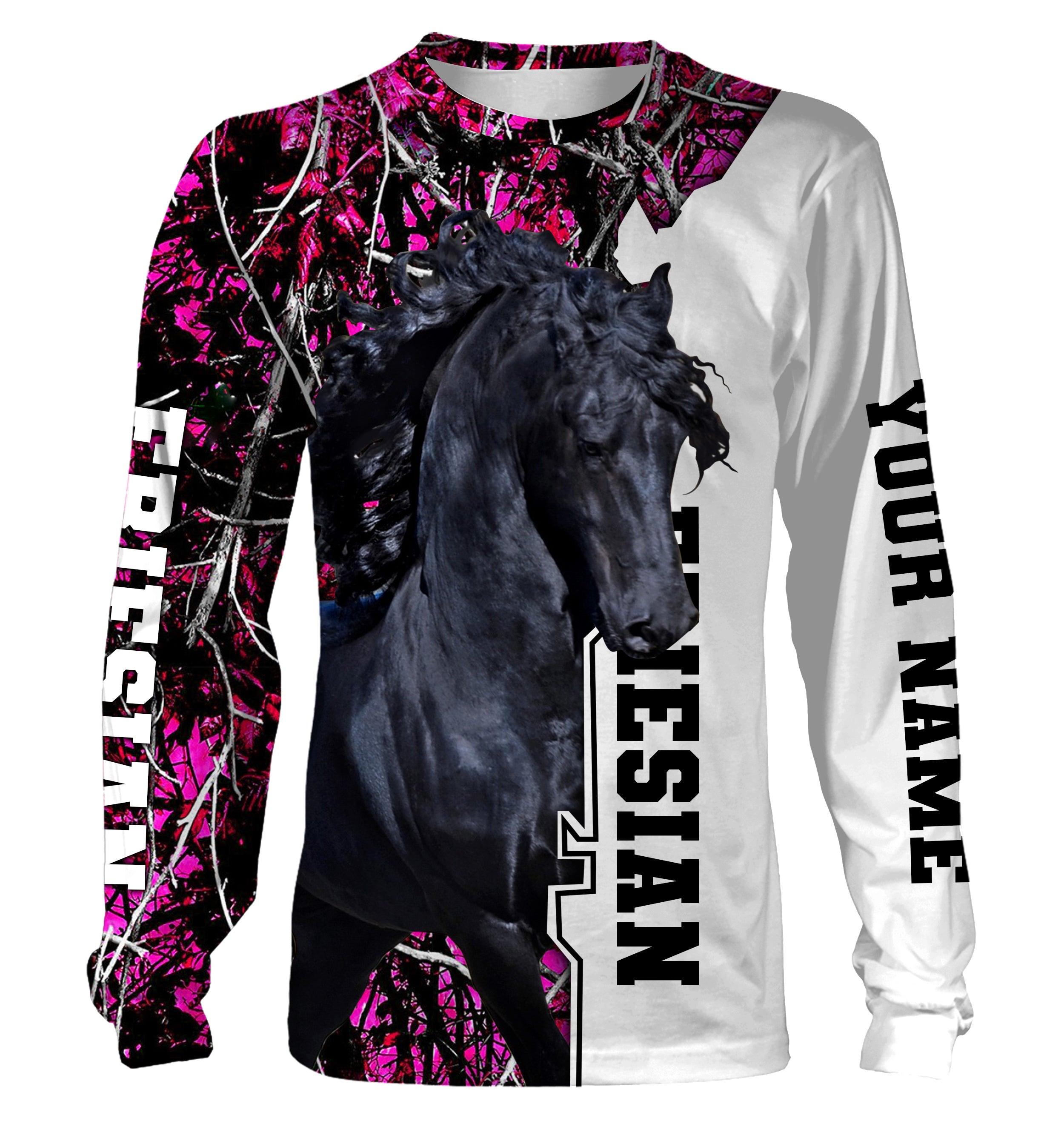 Friesian Horse pink camo horse girl 3D Hoodie, Zip up Hoodie, T shirt – Personalized gifts for Horse lovers Men, Women and Kid – FSD958