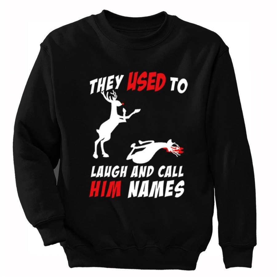 XtraFly Apparel Men’s Reindeer Laugh And Call Him Names Ugly Christmas Pullover Crewneck-Sweatshirt