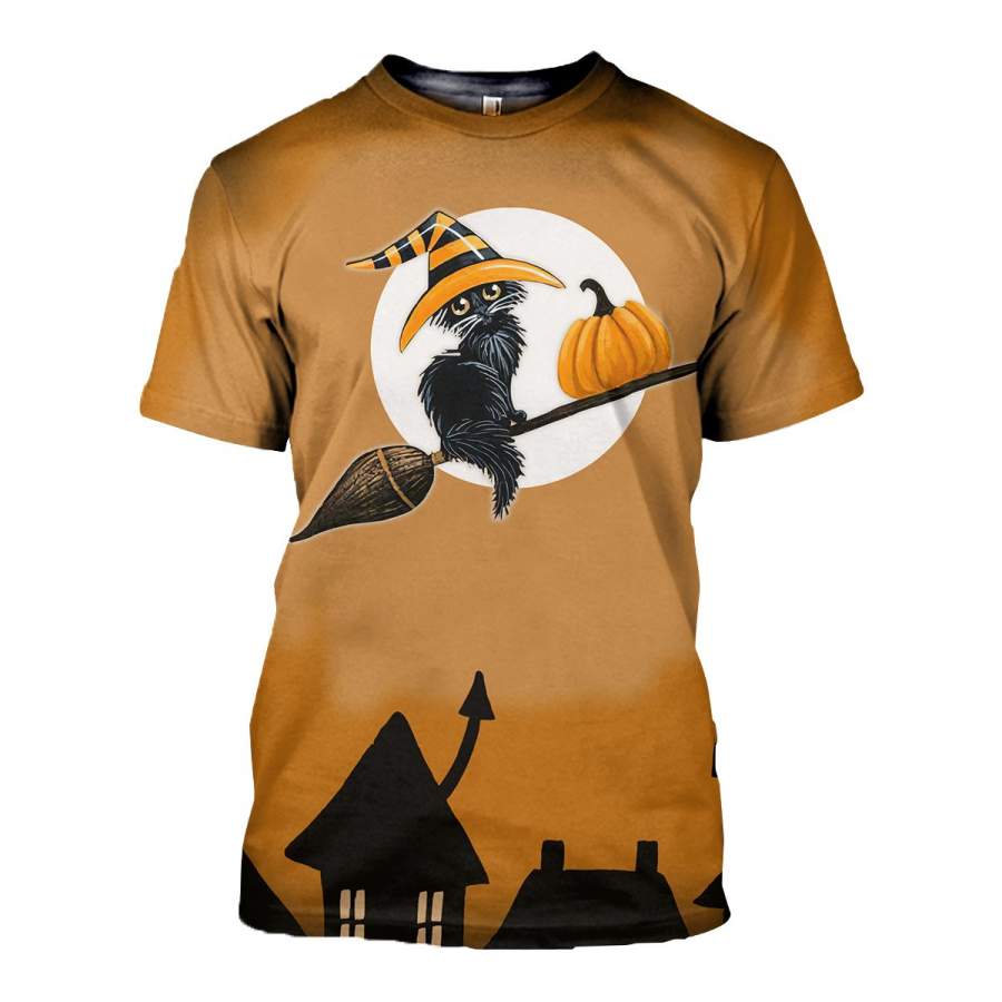 3D ALL OVER BLACK HALLOWEEN CAT WITH PUMPKIN CLOTHES 2882020