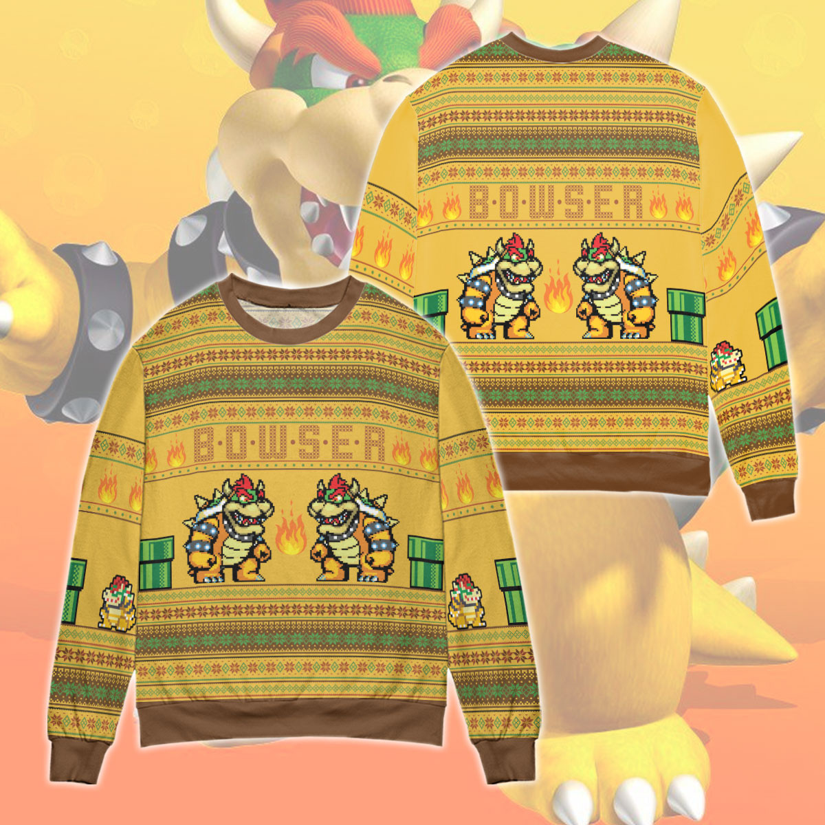 Yellow Bowser Super Mario Christmas Sweater #091221Xh