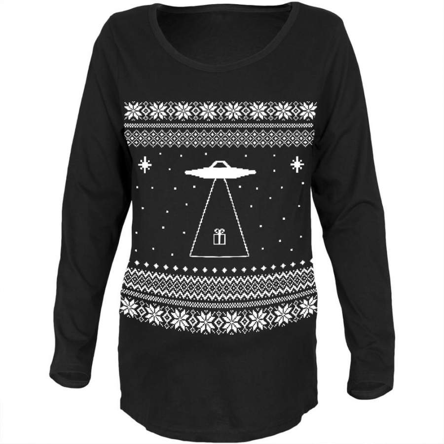 Alien Beam Ugly Christmas Sweater 2023 Black Womens Soft Maternity Long Sleeve T-Shirt