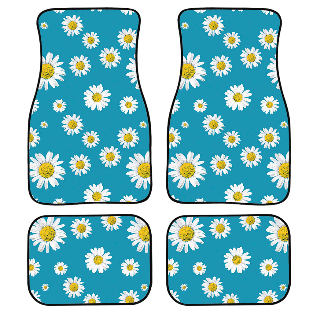 Blue Daisy Flower Pattern Print Front And Back Car Floor Mats, Front Car Mat