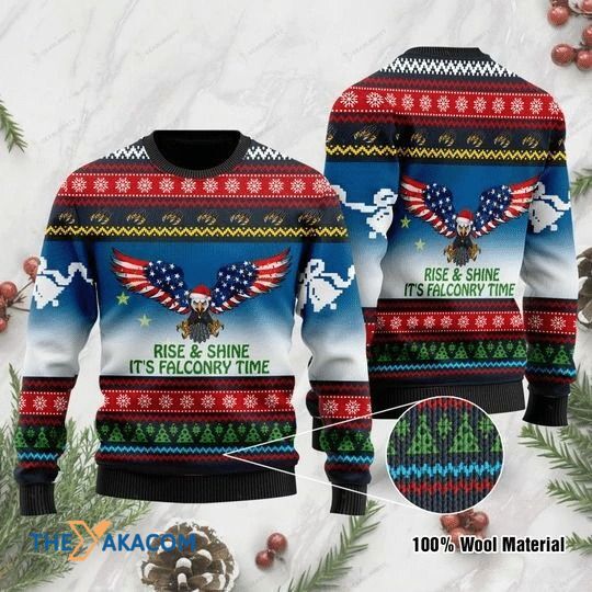 Alaska Eagle Rise And Shine It’S Falconry Time Gift For Christmas Ugly Christmas Sweater