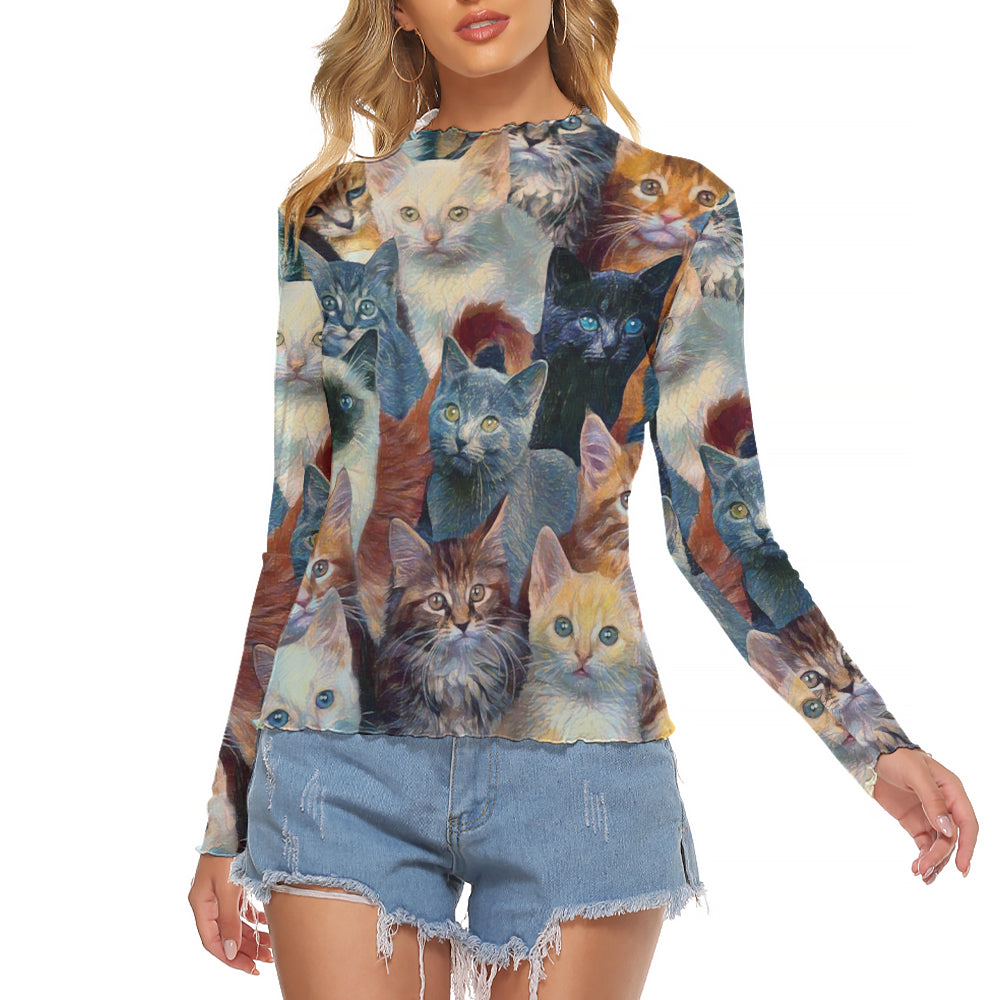 Abstract Kittens Long Sleeve Mesh T-Shirt