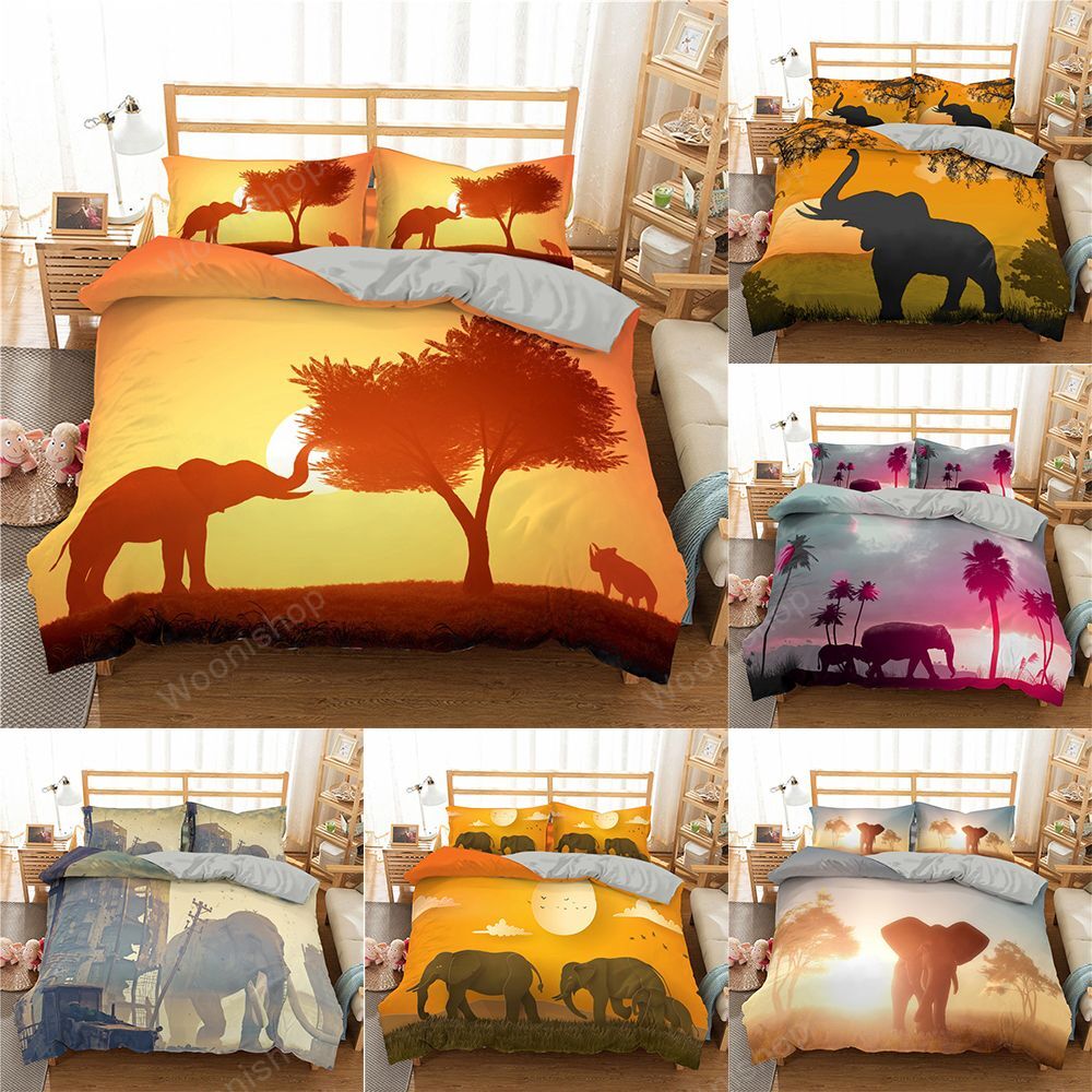 3D Elephant Bedding Set Sunset Comforter Cover Set Queen King Size Animal Bed Linens Quilt Cover 3Pcs