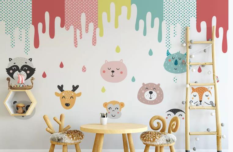 3D Hand Drawn Colored Animal Head Wall Mural Wallpaper Lqh 299