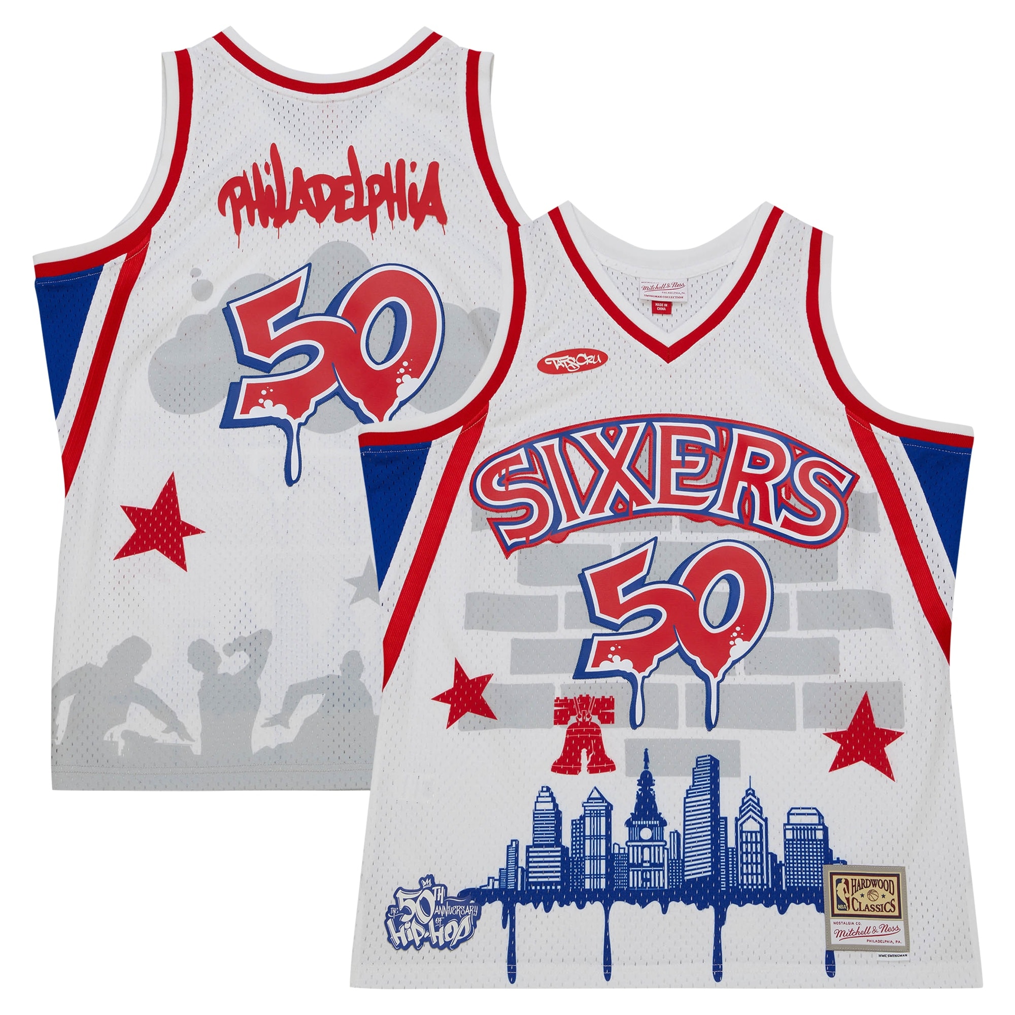 Philadelphia 76ers Mitchell & Ness x Tats Cru Hardwood Classics Fashion Jersey – White