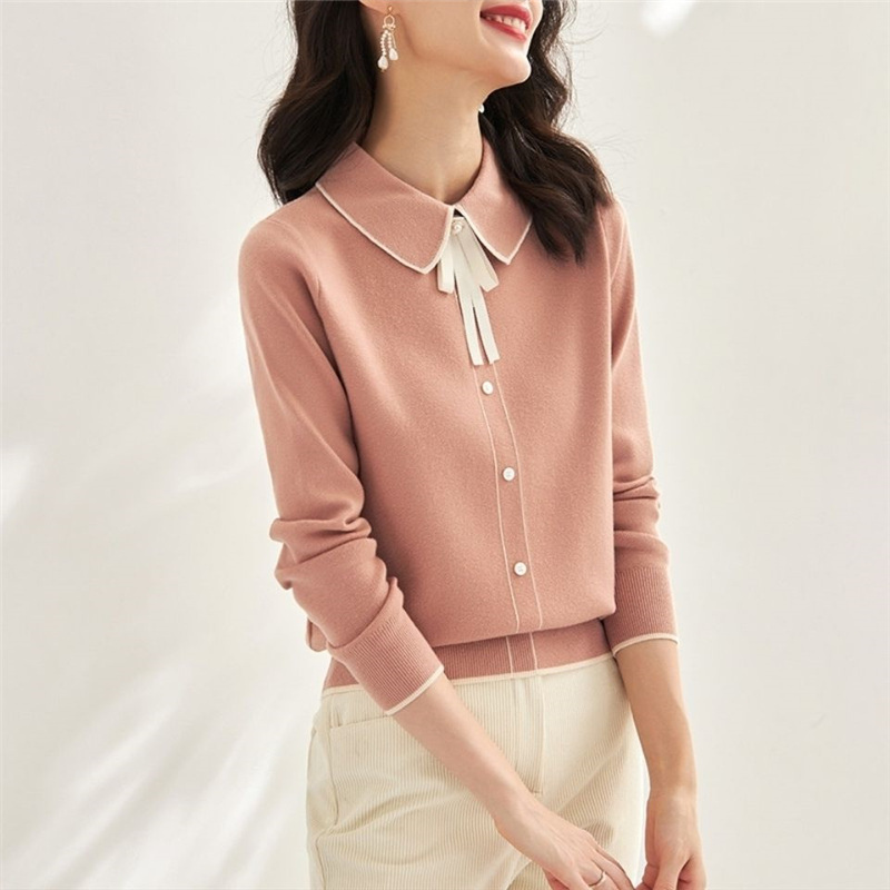 Vintage Elegant Chic Sweet Bow Soft Knitted Sweater for Women Autumn Winter Fashion Slim All-match Basic Pullover Top Female2022 alx