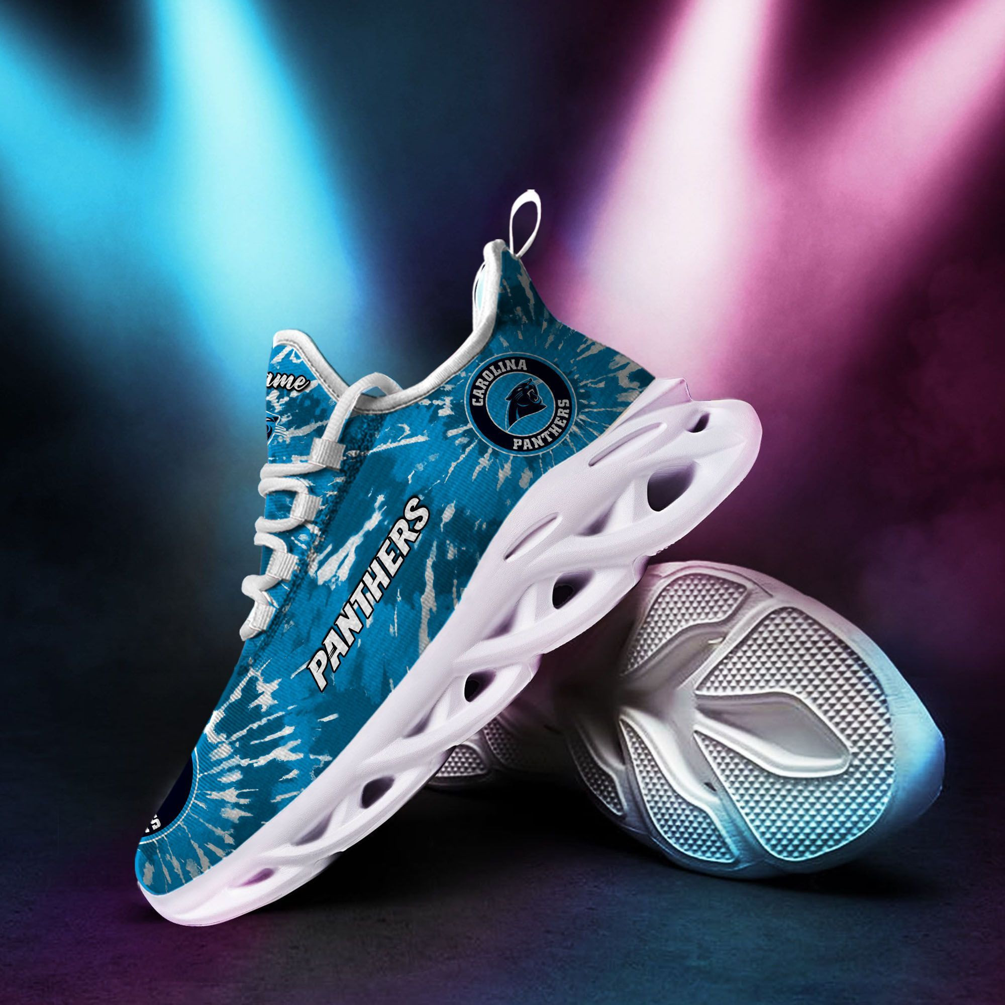 Carolina Panthers Custom Name Tie Dye Max Soul Sneaker Shoes For Fans