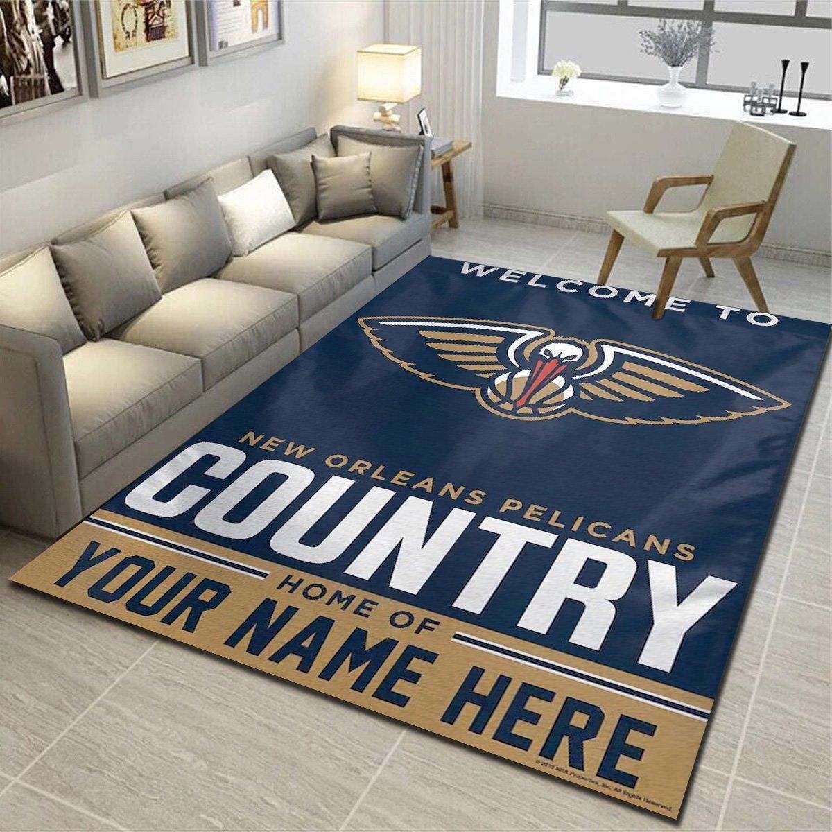 New Orleans Pelicans Personalized Area Rug, Living Room Carpet, Customized Fan Cave Floor Mat