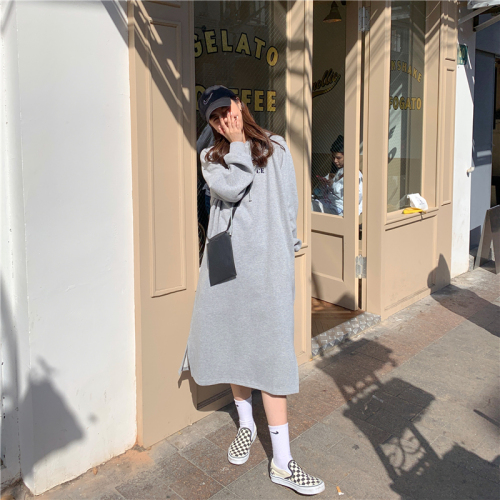 Women Long Sleeve Dress with Hat Hoodies Letter Print Mid-calf Length Straight Loose All-match Thickening Warm Autumn Winter New alx