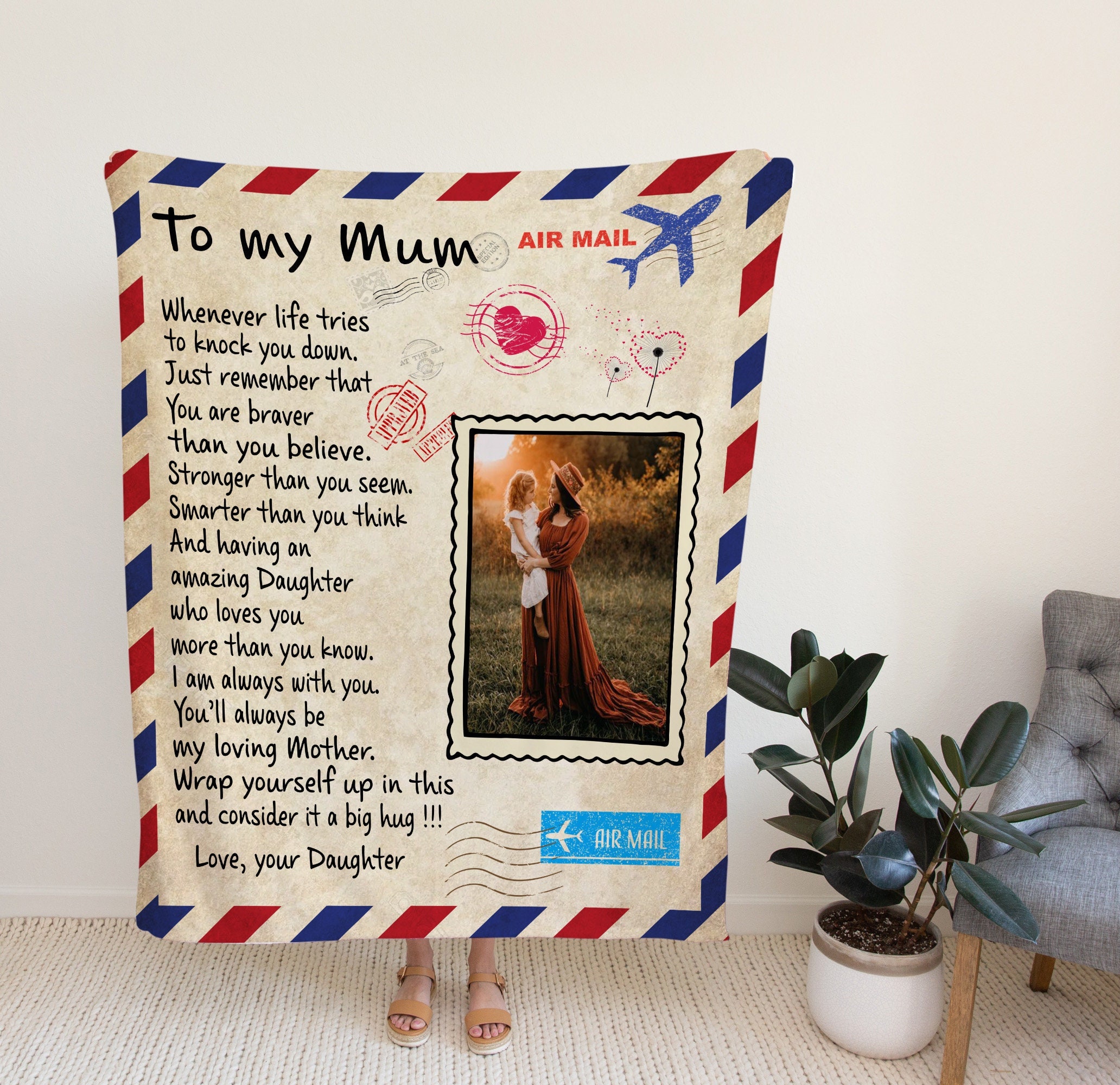 Whenever Life Tries Blanket, Air Mail Letter Blanket, Custom Blanket With Photo, Gift Ideas For Mother, Gifts For Mom From Son.