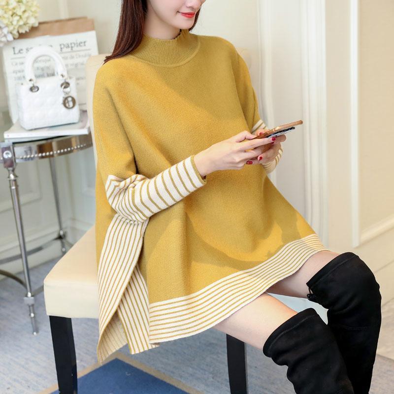 Autumn new knit sweater cloak bat sleeve sweater women all-match shawl autumn and winter jacket women’s jacket Korean loose alx