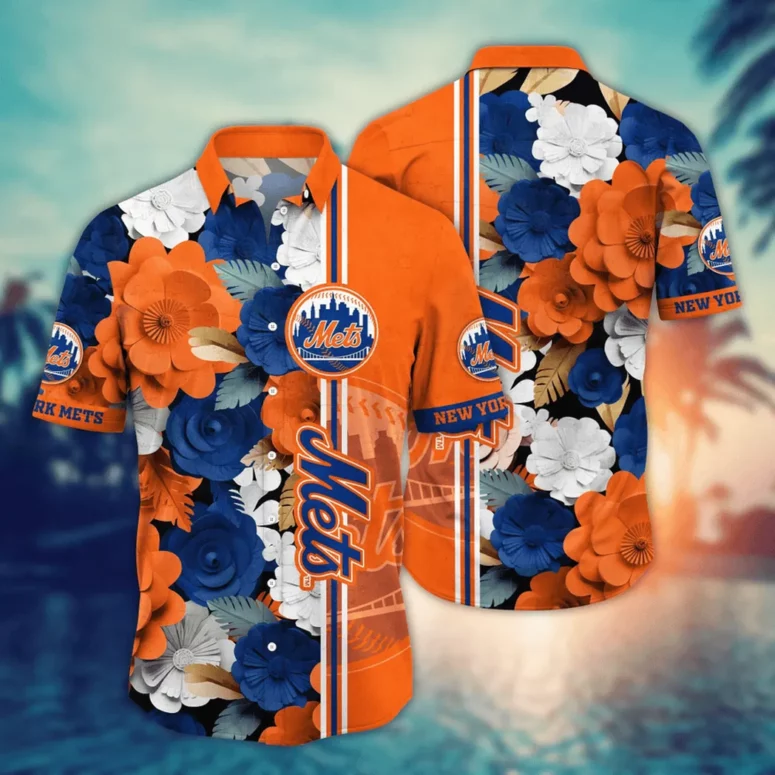 New York Mets Tropical Blossom Hawaiian Shirt