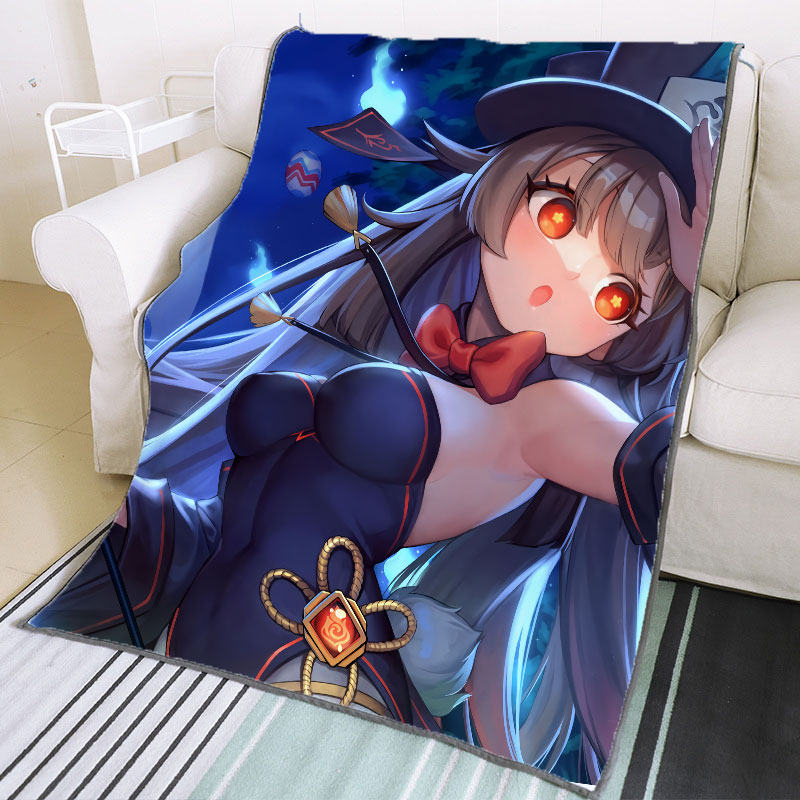 Warm Anime Plaid Bedspread Plush Throw Blanket on The Bed Hu Tao Genshin Impact Blanket Winter Blanket 150×200 Bedding Cover alx