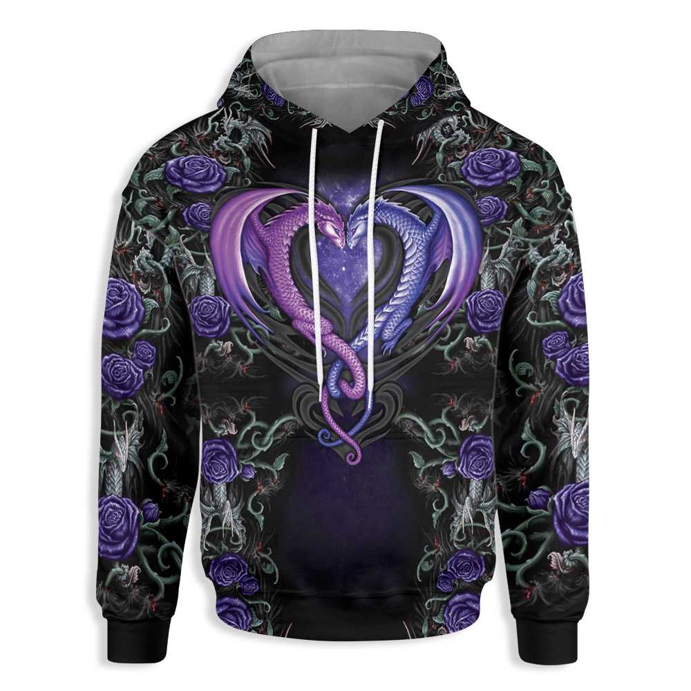 Dragon Couples 3D All Over Print Hoodie, Purple Dragon Hoodie For Men And Women, Unique Gift For Dragon Lover