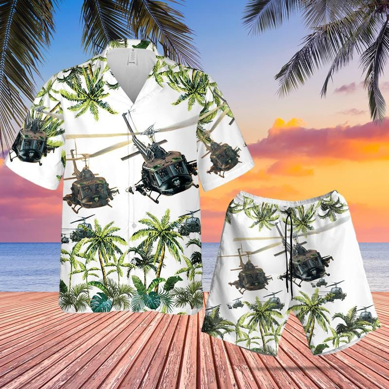 Hawaii Aloha Shirts Beach Shorts Us Army Huey Helicopter Ha22963