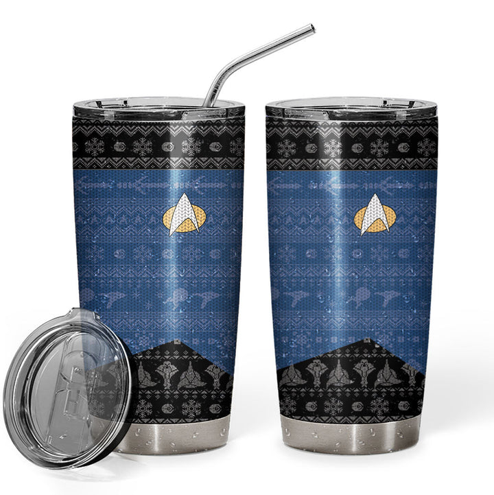 Waybackapparel S.T The Next Generation 1987 Blue Ugly Christmas Custom Design Vacuum Insulated Tumbler