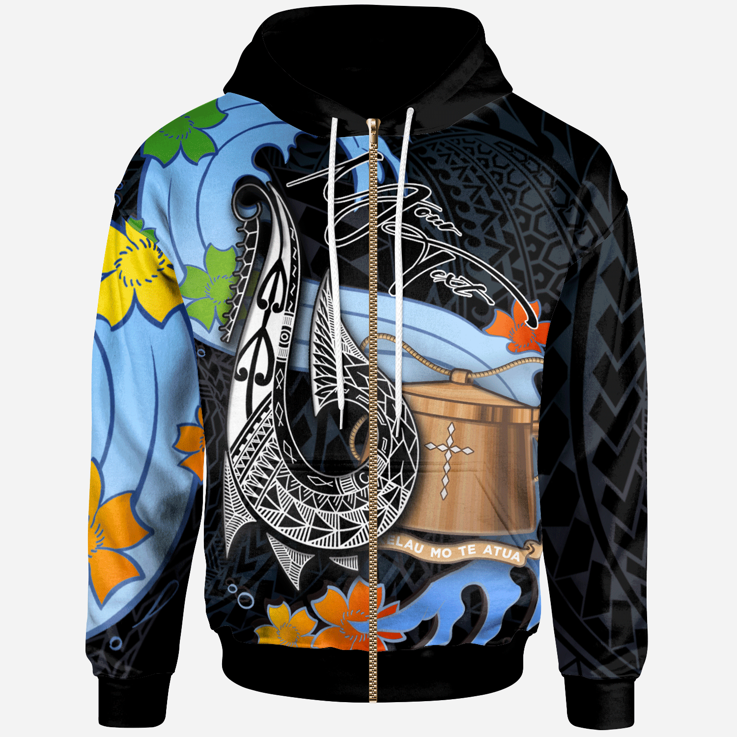 Tokelau Custom Personalised Zip Hoodie – Fish Hooks And Wave – BN01