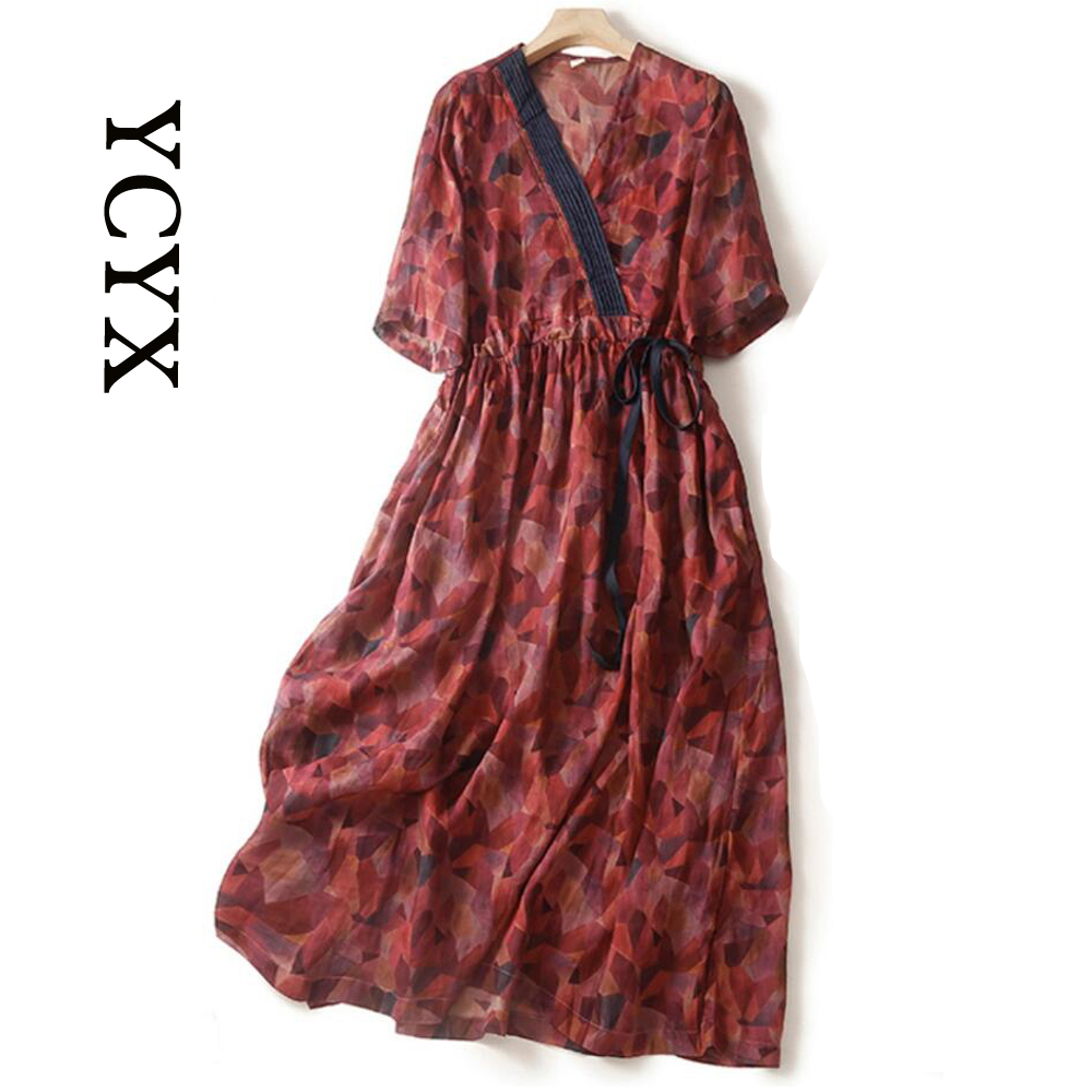 YCYX women red dress Floral Dress A-line Dresses 2022 Summer Cotton linen casual skirt vestido платье женское YCYX119 alx