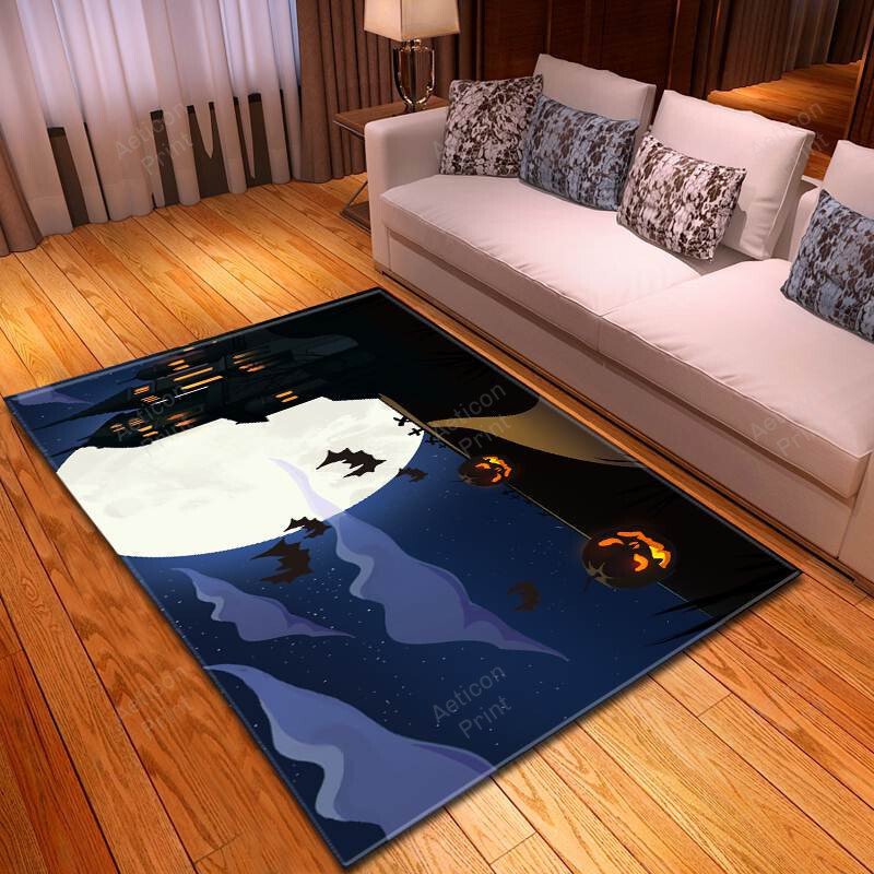 Halloween Graveyard Church Under Full Moon Carpet Living Room Area Rug Carpet Vintage Home Decor Gift Ideas