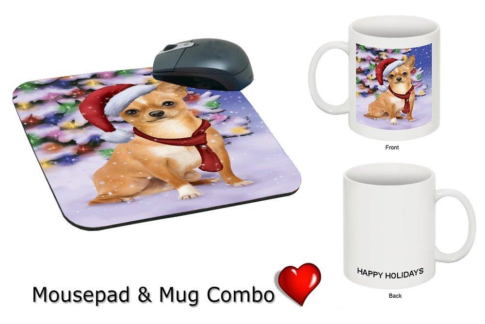 Winterland Wonderland Chihuahua Puppy Dog In Christmas Holiday Scenic Background Mug & Mousepad Combo Gift Set