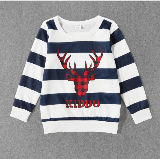 Christmas Plaid Deer And Letter Print Striped Family Matching Long-Sleeve Sweatshirts