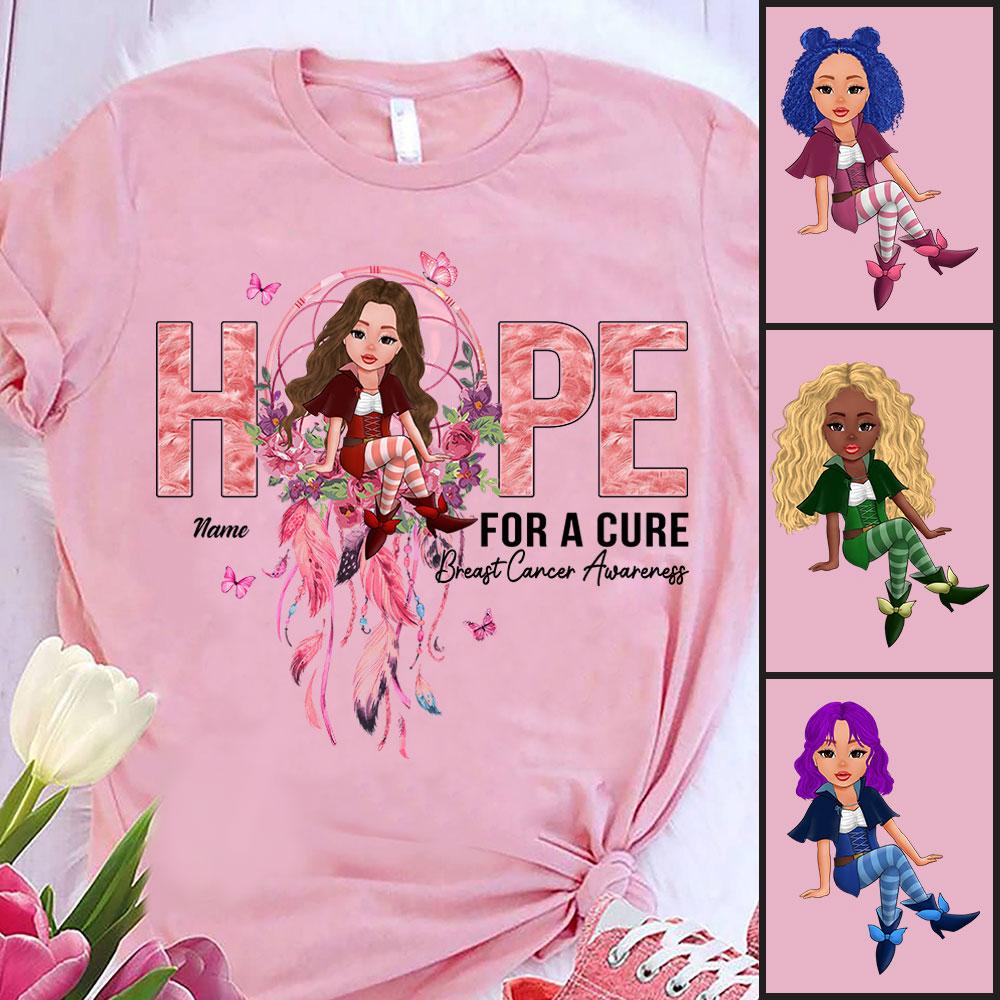 Personalized Hope For A Cure Breast Cancer Awareness Shirt October Girl Breast Cancer Awareness Halloween Shirt Custom Name Shirt