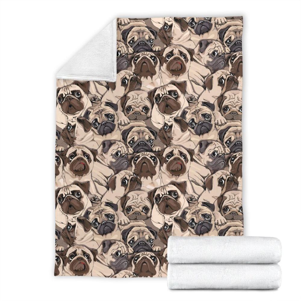 Animal Dog Portrait Pug Pattern Fleece Blanket Family Gift Home Decor Bedding Couch Sofa Soft And Comfy Cozy