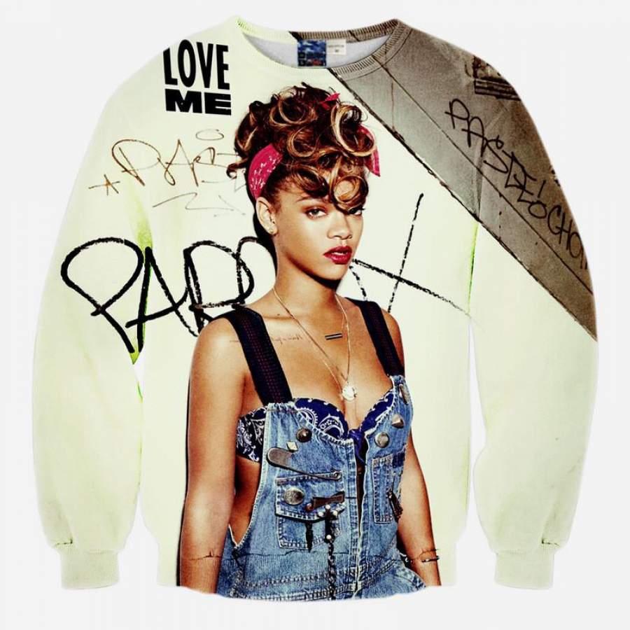 Bad Gyal All Over Print Rihanna In Overalls Looking Sexy In A Red Bandana Crew Neck Sweatshirt