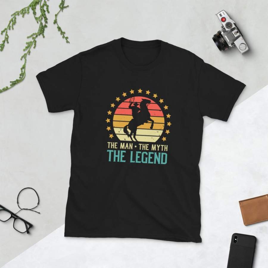 The Man The Myth The Legend Cowboy T-Shirt for Men Vintage Horse Rider Shirt Father’s Day Gift Horseback Riding Graphic S-3XL Unisex Tee