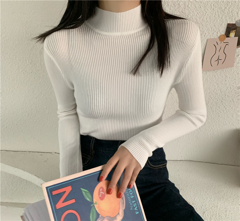 60% OFF Autumn Women long sleeve Turtleneck Elasticity Casual Jumper pull sweaters office pullover korean Female Top shirts alx