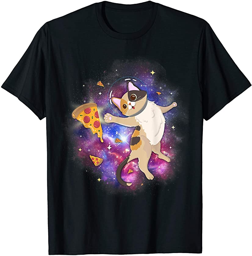 Space Cat Kitten Astronaut Funny Pizza Mars Alien Science T-Shirt