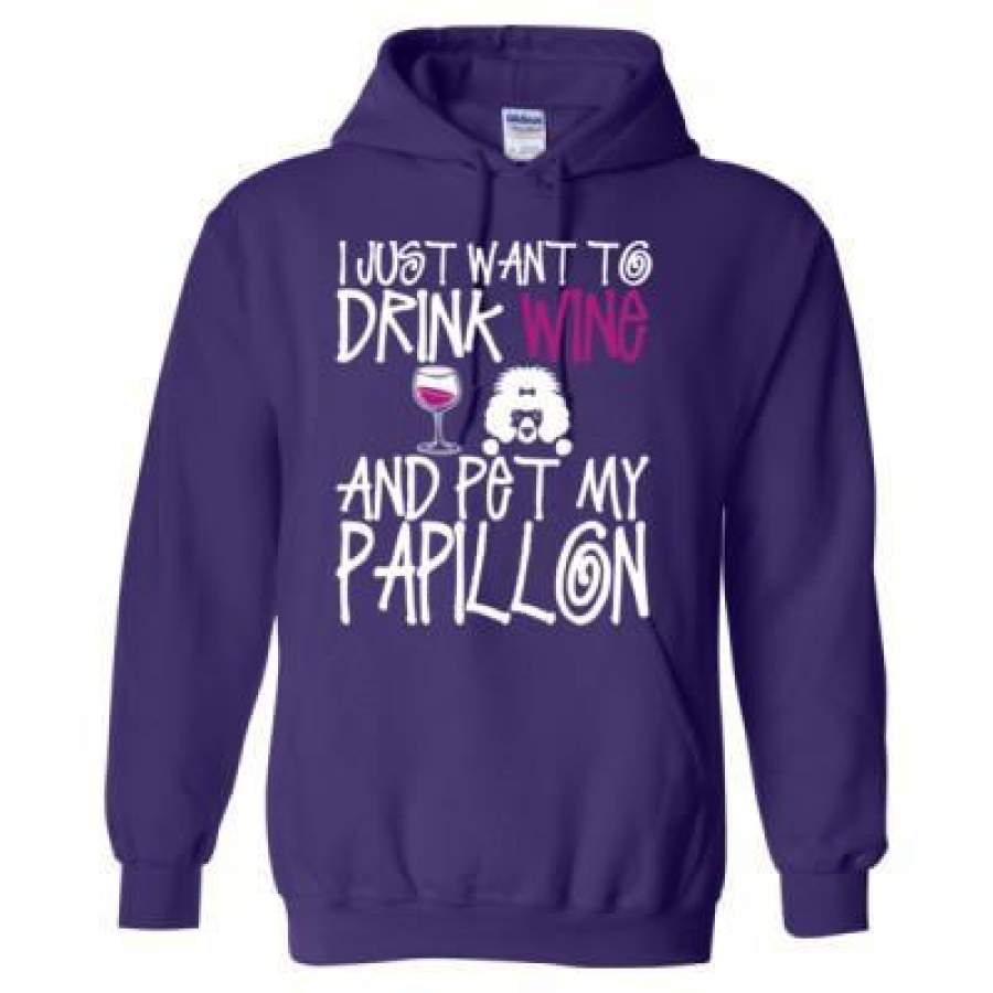 AGR I Just Want To Drink Wine And Pet My Papillon Dog – Heavy Blend™ Hooded Sweatshirt