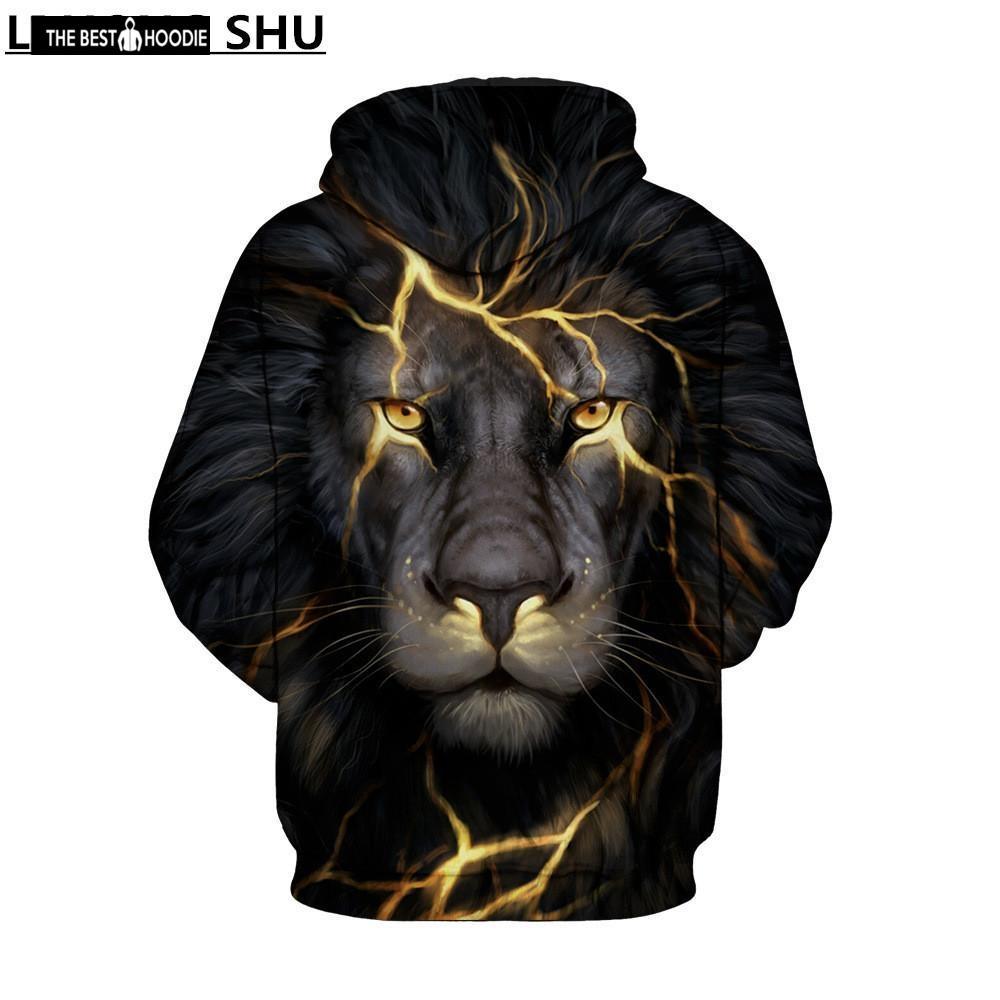 2018 Autumn New Fashion Men/Women 3D Sweatshirts Print Golden Lightning Lion Hooded Hoodies Thin Hoody Tracksuits Tops Sh6766