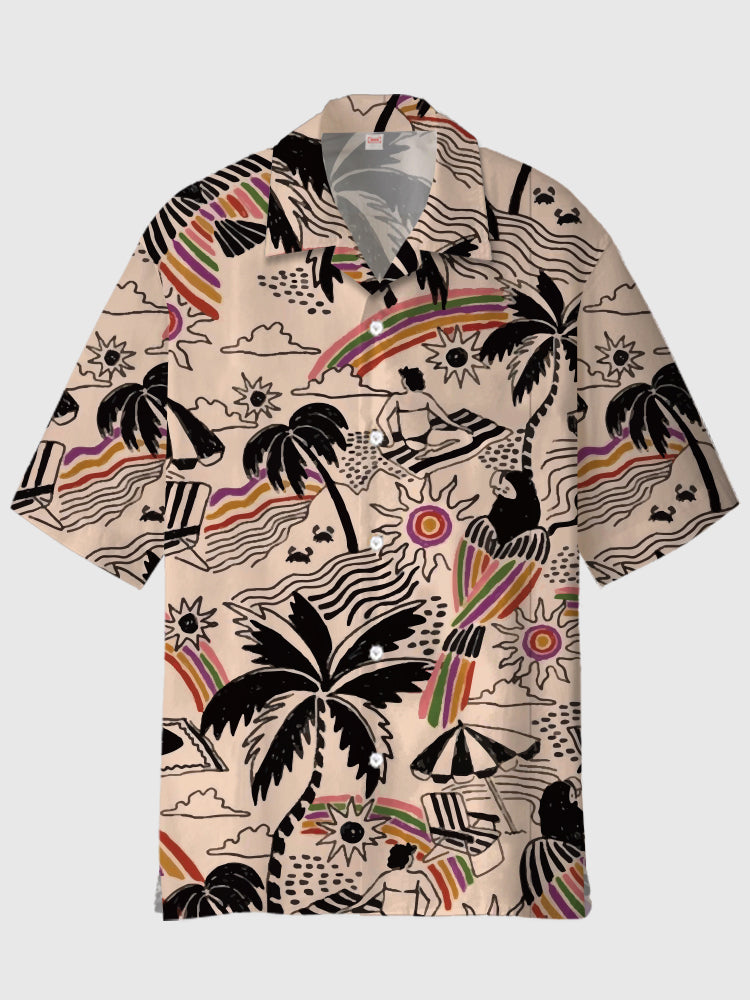 Beach Style Hand-Painted Hawaiian Summer Printing Cuban Collar Men’S Short Sleeve Shirt