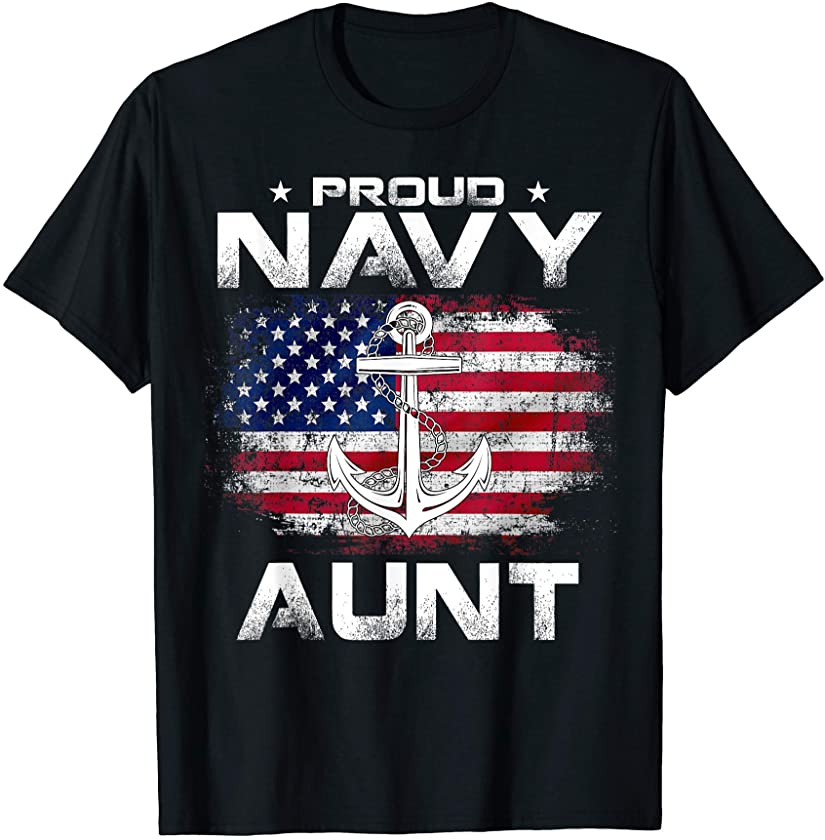 Vintage Proud Navy Aunt With American Flag Gift Veteran T-Shirt