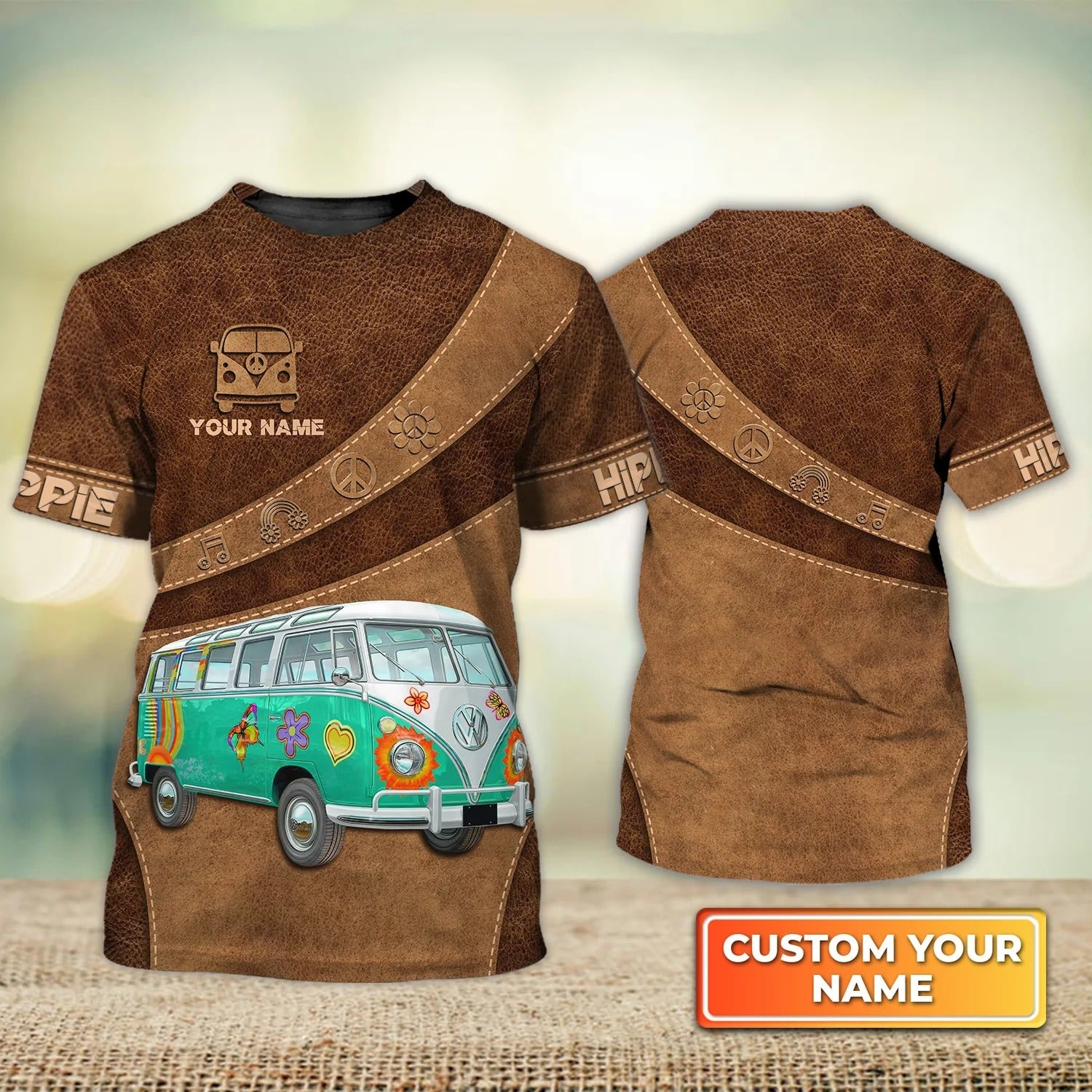 Blue Hippie Car Personalized Name 3D Tshirt, Hippie Shirt Men Women