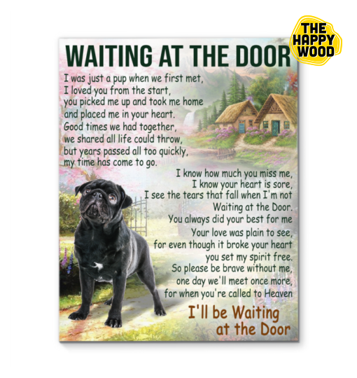 Black Pug Waiting At The Door Custom Vertical Canvas Poster For Home Decoration