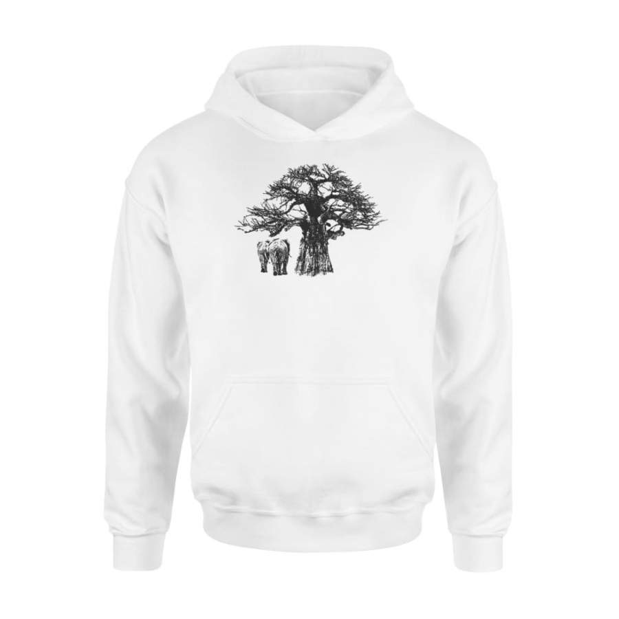 Baobab Baobab Tree and Elephants Black – Standard Hoodie