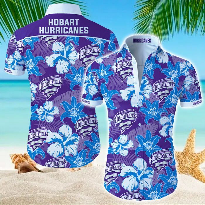 Hobart Hurricanes Hawaii Shirt Tropical Flower Short Sleeve Slim Fit Body Ha80155