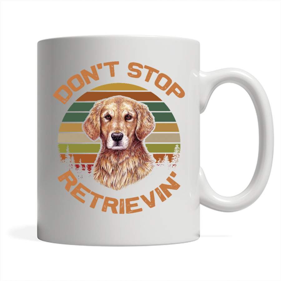 Don’t Stop Retrievin’, Golden Retriever, Vintage Retro Design – Full-Wrap Coffee White Mug