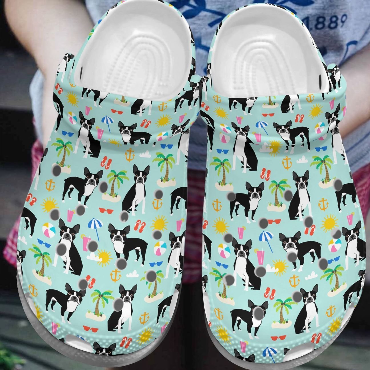 Boston Terrier Personalize Clog, Custom Name, Text, Fashion Style For Women, Men, Kid, Print 3D Beach Time