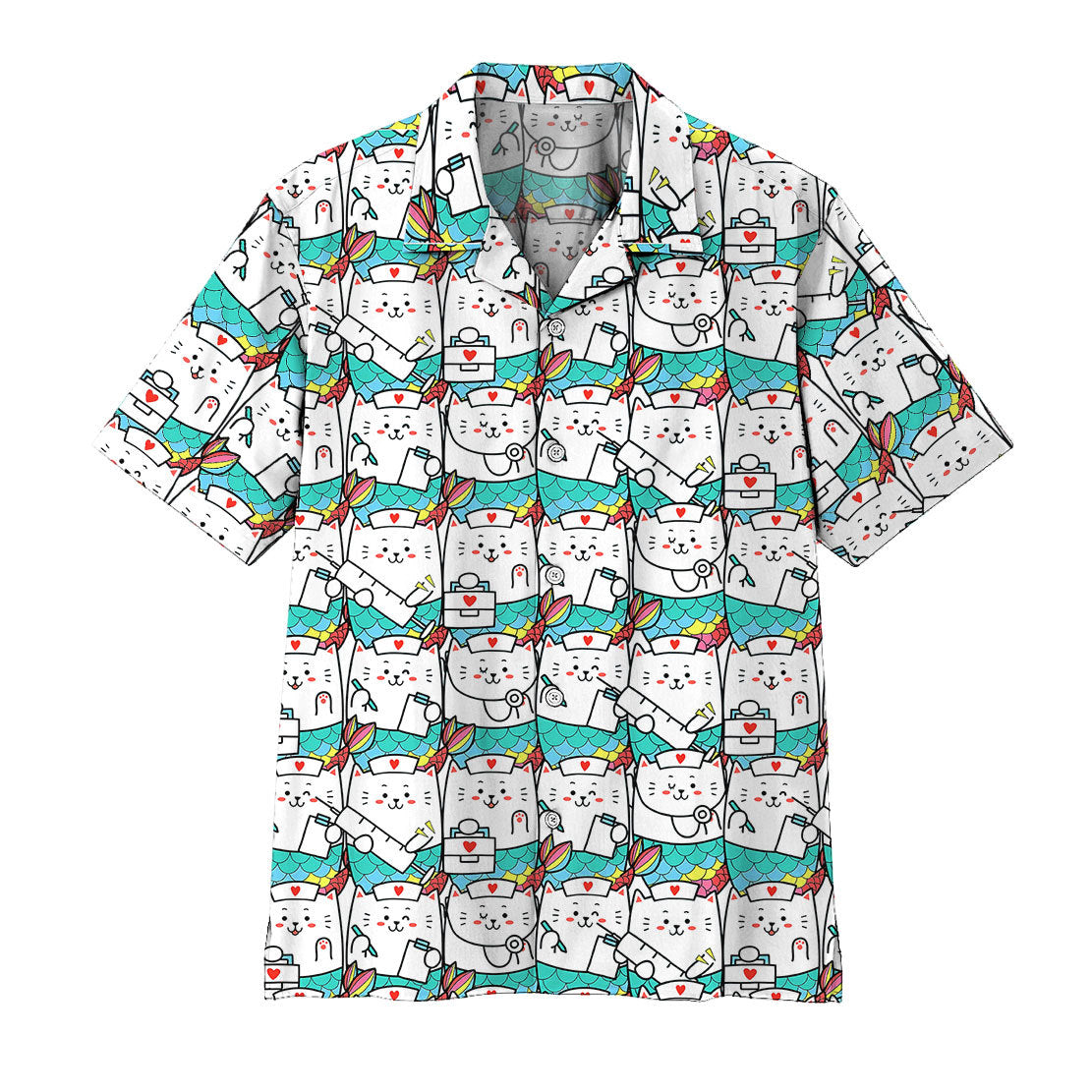 Gearhumans Cute Cat Mermaid Nurse Hawaiian Shirt Ha101931