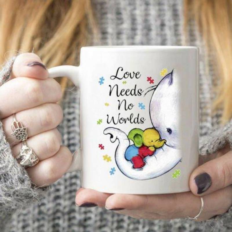 Autism Awareness Elephant Love Needs No Word Mug White Ceramic   11 oz mugs mug