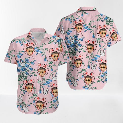 Rabbit And Men Pink Custom Photo Hawaiian Shirt | P341